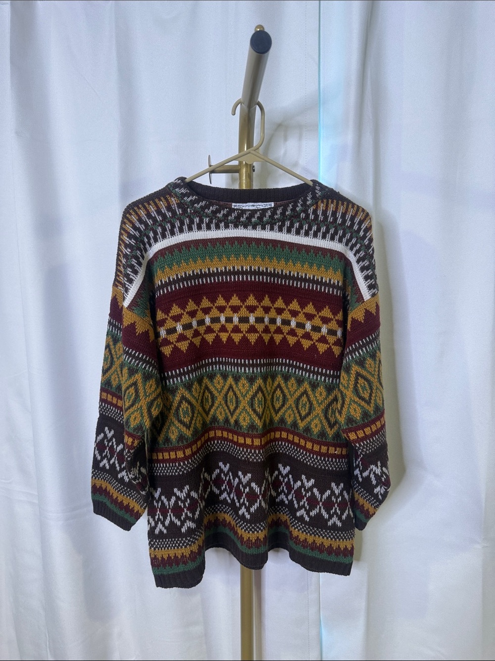 Reference Point Vintage Men's Patterned Knit Sweater BurgundyMustard Green Large